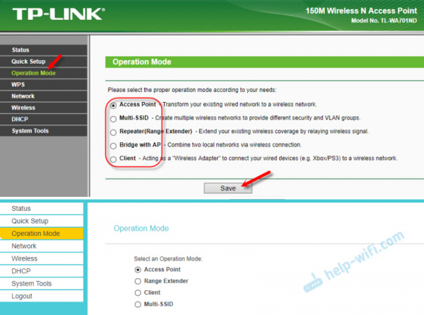 Настройте TP-Link TL-WA701ND и TP-Link TL-WA801ND как точку доступа, повторитель и адаптер.