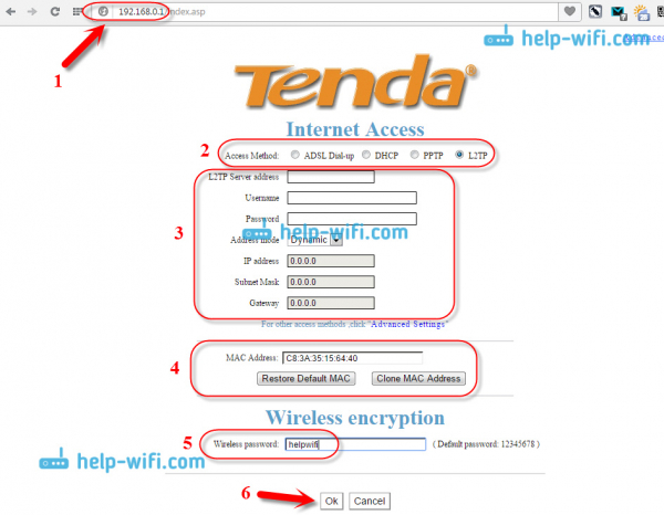 Настройки для маршрутизатора Tenda N3 - подключение к Интернету, настройки сети Wi-Fi и пароля.